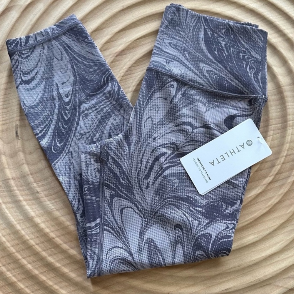 NWT Athleta Transcend 7/8 Tights Sumi Marble Violet Grey Purple Leggings Rare
